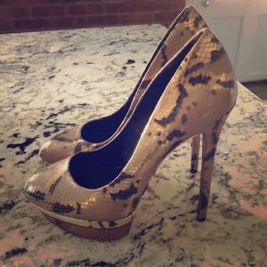 B. Brian Atwood Multicolor Snakeskin Pumps